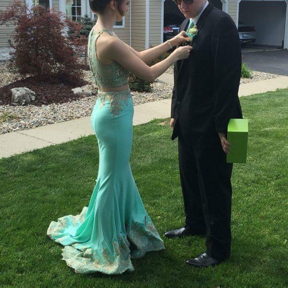 Teal two piece prom dress - Picture 3 of 3